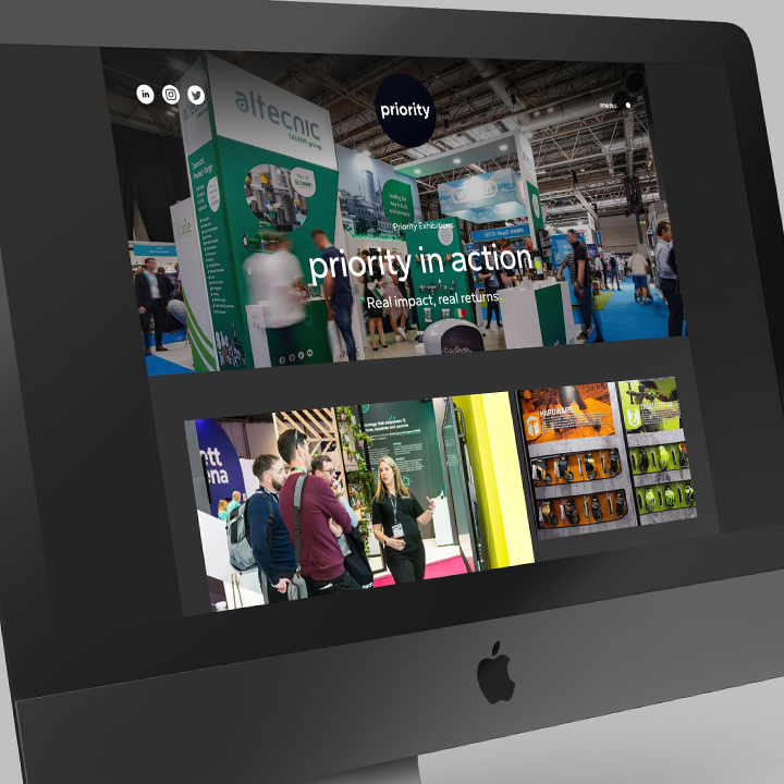 Priority exhibitions Website page, Web site design, Align and Pull brand agency Birmingham West Midlands