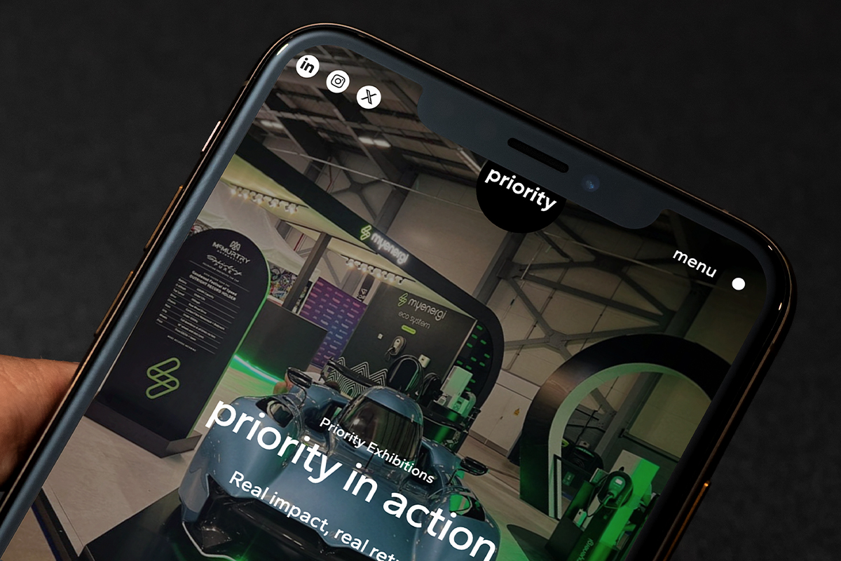 Priority exhibitions mobile website page, Web site design, Align and Pull brand agency Birmingham West Midlands