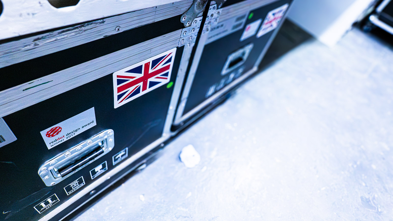 Exhibition transport cases with labels and protective fittings